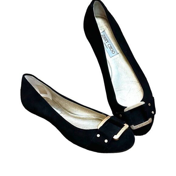 Jimmy Choo 'Morse' Ballerinas, Black Suede Flat, Size 9 - Picture 1 of 12